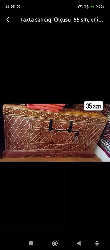 Taxta sandıq - Material: bərk ağac - Üst və ön hissədə əl işi həndəsi