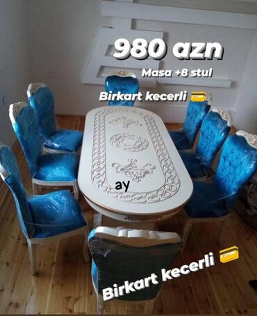 Divanlar: Qonaq otağı üçün, Yeni, Açılmayan, Oval masa, 8 stul, Azərbaycan