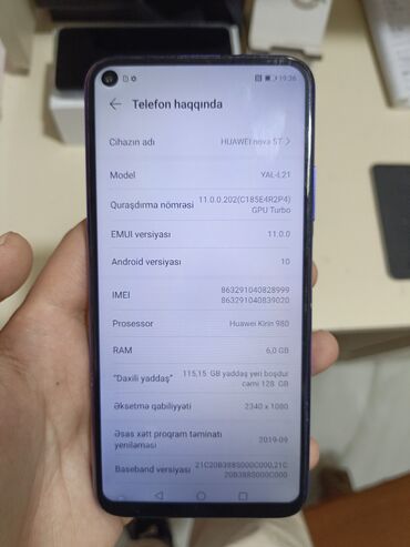 huawei azerbaycan: Huawei nova 5T, 128 GB, rəng - Göy, Düyməli, Sensor, Barmaq izi