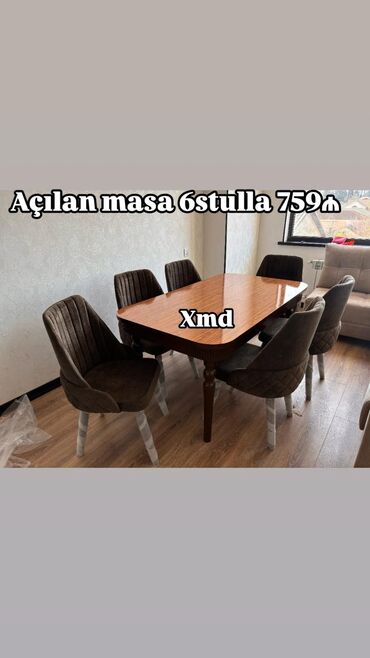 Stullar: Qonaq otağı üçün, Açılan, Dördbucaq masa, 6 stul