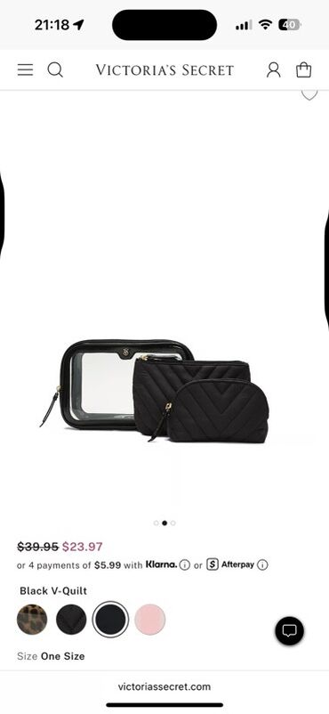 сумка портфель: Набор косметичек Victoria’s Secret, модель Black V‑Quilt, размер One
