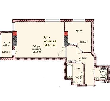 Продажа квартир: 1 комната, 54 м², 10 этаж, ПСО (под самоотделку) — 3