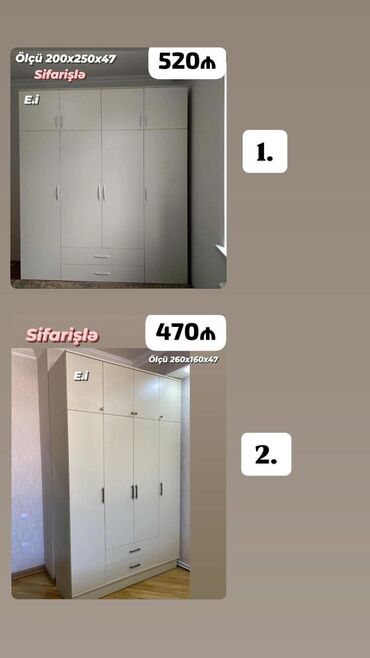Divan və masa dəstləri: Yeni, Düz dolab, Qarderob, paltar dolabı