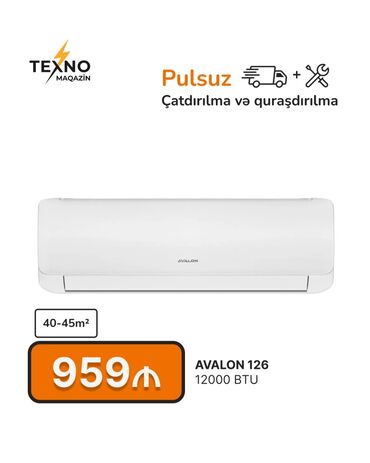 Kondisioner 40-45 kv. m, Split sistem, Kredit yoxdur, Pulsuz quraşdırılma