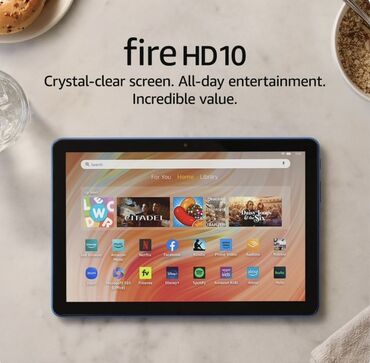 planşet alıram: Amazon Fire HD 10 planşeti. Bu, filmlərə baxmaq, kitab oxumaq və