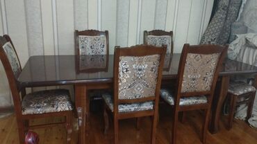 stol stul işlənmiş: Qonaq otağı üçün, İşlənmiş, Açılan, 6 stul