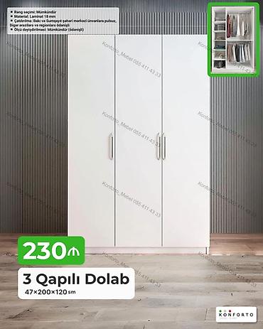 Dolablar: 3 qapılı geyim dolabı - Ölçü: 47×200×120 sm - Material: 18 mm laminat — 1