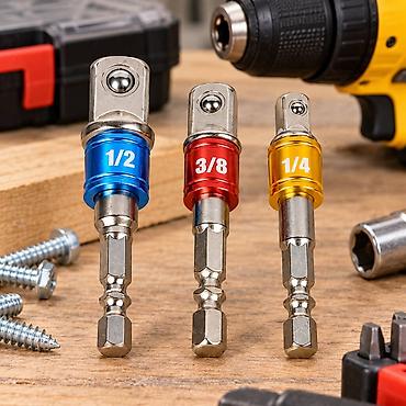 Drel nasatka 3lü qalovka üçün Soket Adapter Ucluq Dəsti 1/4”, 3/8”