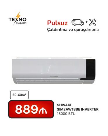 kondisioner ev üçün: Kondisioner Shivaki, 50-60 kv. m, Split sistem, Kredit yoxdur, Pulsuz quraşdırılma