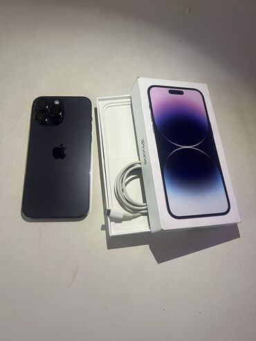 Apple iPhone: IPhone 14 Pro Max, Б/у, 256 ГБ, Deep Purple, Наушники, Защитное стекло, Чехол, 87 %