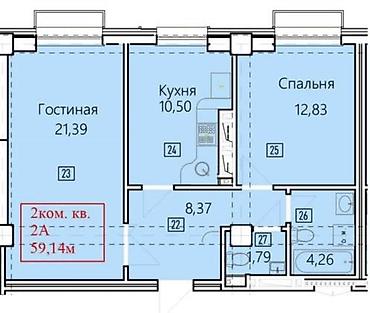 2 8: 2 комнаты, 59 м², Асанбай мкр Элитка, 10 этаж, ПСО (под самоотделку) — 2