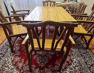tebi bal: Goyüş ağacindan yemək dəsti - Komplekt: 1 ədəd düzbucaqlı masa + 6 — 6