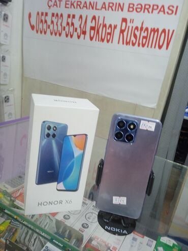 telafon: Honor X6, 64 GB, rəng - Gümüşü, Zəmanət, Düyməli, Sensor