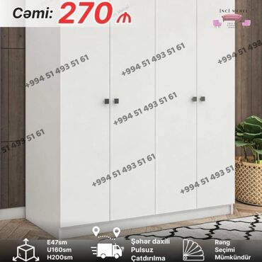 Ev üçün digər mebel: Yeni, Açılan, 4 qapılı Düz dolab, Qarderob, paltar dolabı, Azərbaycan
