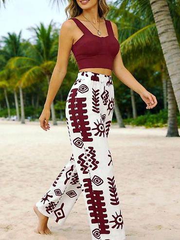 bordo şalvar: Qadın dəsti – bordo crop top və qrafik naxışlı şalvar - İki hissədən — 1