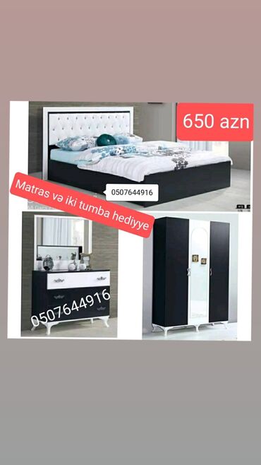 Yataq otağı dəstləri: İkinəfərlik çarpayı, Dolab, Termo, 2 tumba, Azərbaycan, Yeni — 10