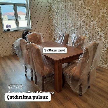 - Yemək masası və 6 ədəd stul dəsti - Masanın materialı: taxta/laminat