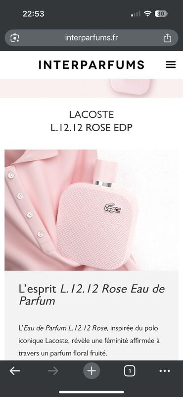 Ətriyyat: Məhsul: Lacoste L.12.12 Rose Eau de Parfum – qadın ətiri Təsvir: -