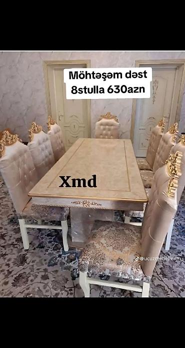 divanlar 2 el: Qonaq otağı üçün, Yeni, Açılmayan, Dördbucaq masa, 8 stul — 1