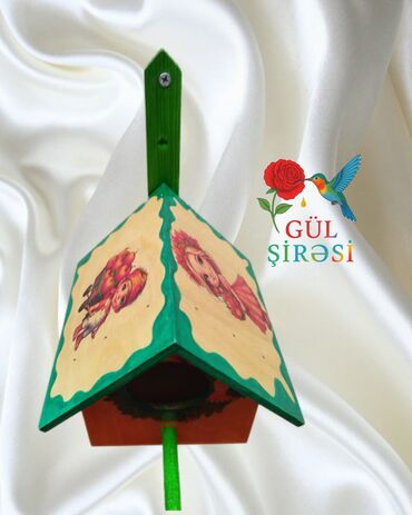 Yuvalar: Rəngli dekorativ quş evi Olçüsü 15*12*12 - Material: ağac - Dizayn — 9