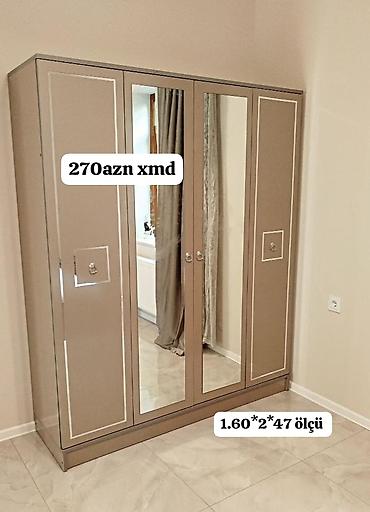 Paltar dolabları, qarderoblar: 4 qapılı paltar şkafı - Rəng: krem/bej tonları, qızılı dekor xətləri — 12