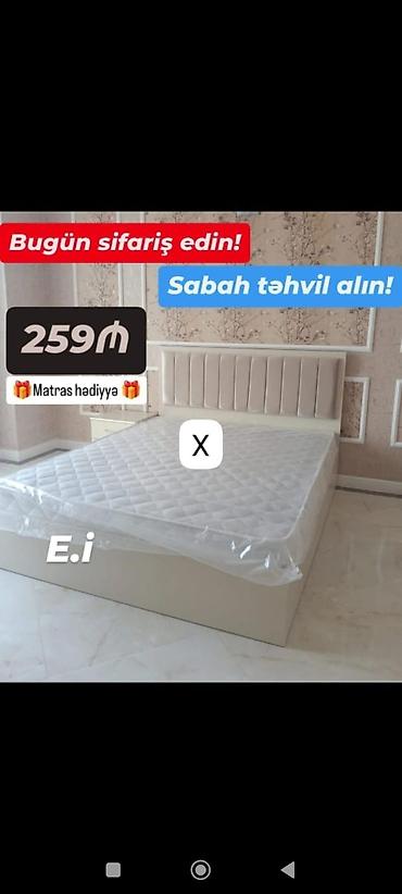 Yataq dəsti – yumşaq başlıqlı, müasir minimal dizayn. Açıq bej rəngli
