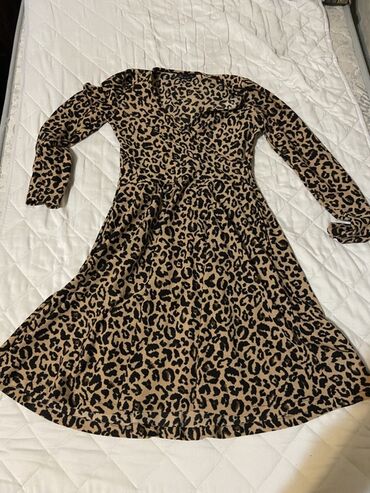 женские леопардовые лосины: Повседневное платье, Миди, M