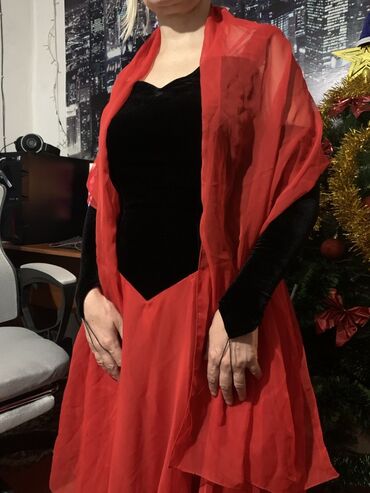 длинное красное вечернее платье: Вечернее платье, Длинная модель, С рукавами, 2XL (EU 44)