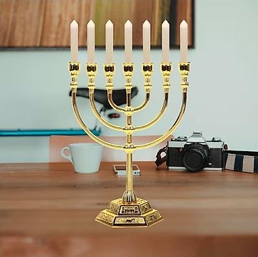 saat samdan: 🕎 7 Budaqlı Yəhudi Menorası – Qızılı Metal Şamdan ✨ Ənənəvi yəhudi — 3