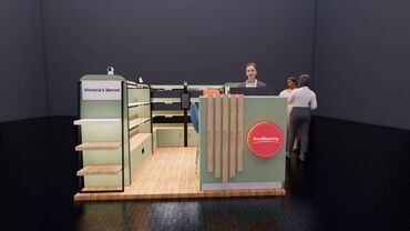Kiosk/stend dizaynı istehsalı 📍 Şəkildə gördüyünüz stend — bizim