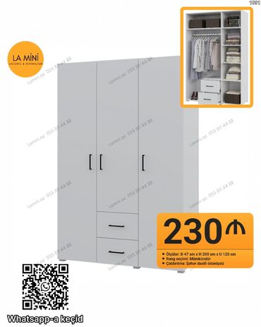 Çarpayılar: Açılan, 3 qapılı Düz dolab, Qarderob, paltar dolabı