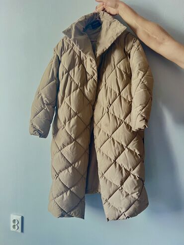 Пуховики и зимние куртки: Пуховик, Длинная модель, Стеганый, С поясом, Ультралегкий, One size