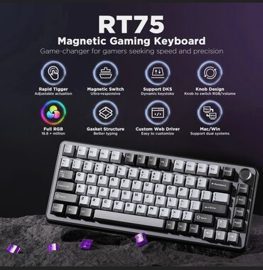 компьютерные мыши a4tech: Клавиатура, Yunzii, Механикалык, Bluetooth, Зымдуу туташтыруу, Өлчөмү: 75%