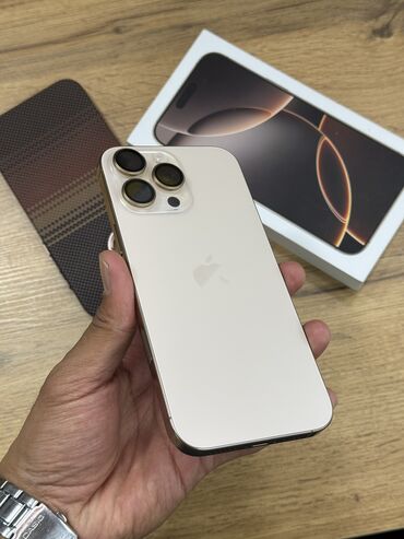 iphone 16: IPhone 16 Pro Max, Б/у, 256 ГБ, Desert Titanium, Защитное стекло, Чехол, Кабель, 100 %