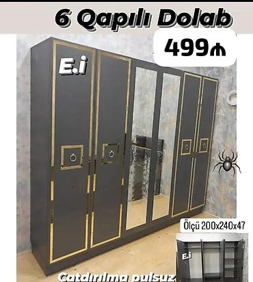 plastik setka qapi: Yeni, 6 qapı, Güzgülü, Boz, Açılan, Düz dolab — 1