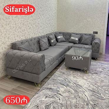 salon divani: Sifarişlə hazırlanır: bucaqlı yumşaq mebel dəsti - L‑şəkilli, geniş — 1