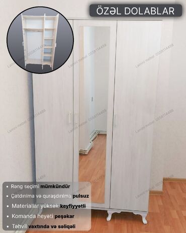 шкаф для документов с замком: Düz dolab, Yataq otağı üçün, Paltar üçün, Açılan, Korpuslu, 3 qapılı