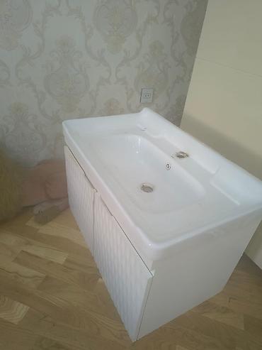 шкаф в ванную: Hamam üçün lavabo və şkaf dəsti - Rəng: ağ - Üst hissə: keramika — 6