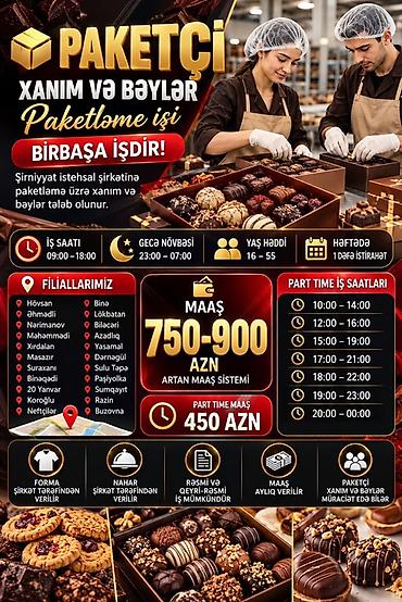 nur corek: Qablaşdırıcı tələb olunur, Təcrübəsiz, Aylıq ödəniş — 1