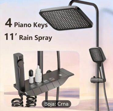 Ostale sanitarije: Tuš sistem 4-u-1 – boja: crna - Gornja “kišna” tuš ruža 11" za širok — 8