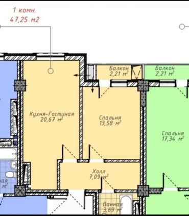 недостроеные дома: 2 бөлмө, 48 кв. м, Элитка, 7 кабат, ПСО (өзү оңдоп түзөтүп бүтүү үчүн)