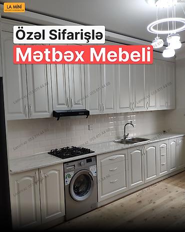 metbex mebeli 2018: Özəl sifarişlə mətbəx mebeli - Klassik üslubda, ağ rəngli fasadlar və — 1