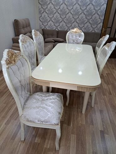 kreditlə masa dəsdi: Qonaq otağı üçün, Yeni, Açılan, Dördbucaq masa, 6 stul, Azərbaycan
