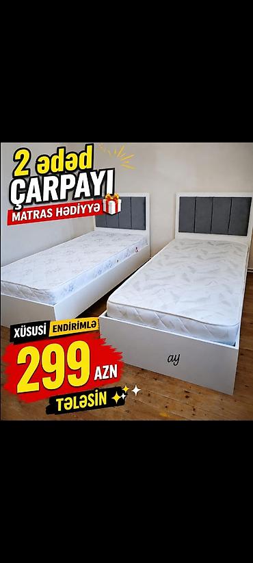 matras ucuz: X.2 ədəd tək nəfərlik çarpayı dəsti – matras hədiyyə - Rəng: ağ — 1