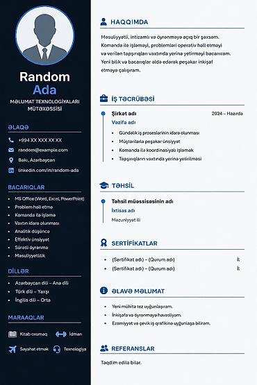 katibe işi: Xidmət: Peşəkar CV / Rezyume Hazırlanması və Dizaynı Təsvir: - — 1