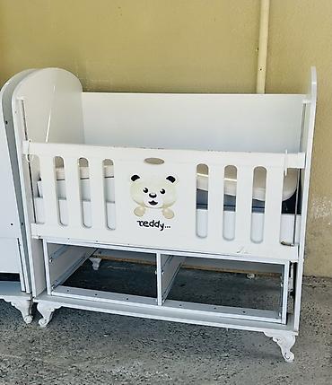 usag besik: Ağ rəngdə taxta beşik – “Teddy” dizaynı - Material: MDF/taxta — 1
