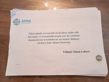 sürücülük vəsiqəsi almaq üçün dyp də keçirilən imtahanlara hazirliq vəsaiti: Taksi minik avtomobil sürücüləri üçün etik davranış və avtomobil