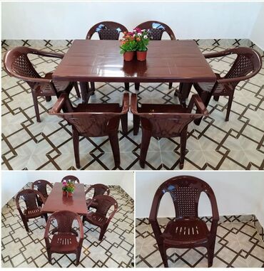 bağ stol: Yeni, Dördbucaq masa, 6 stul, Açılan, Stullar ilə, Plastik, Türkiyə