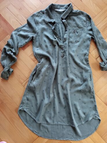 pamučne haljine tunike: Bоја - Maslinasto zelena, Dugih rukava