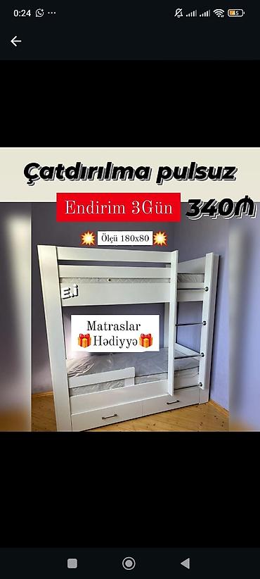 Ağ rəngli iki mərtəbəli uşaq çarpayısı - Ölçü: 180x80 - Düşməni lalafo.az -da Ağ rəngli iki mərtəbəli uşaq çarpayısı - Ölçü: 180x80 - Düşməni